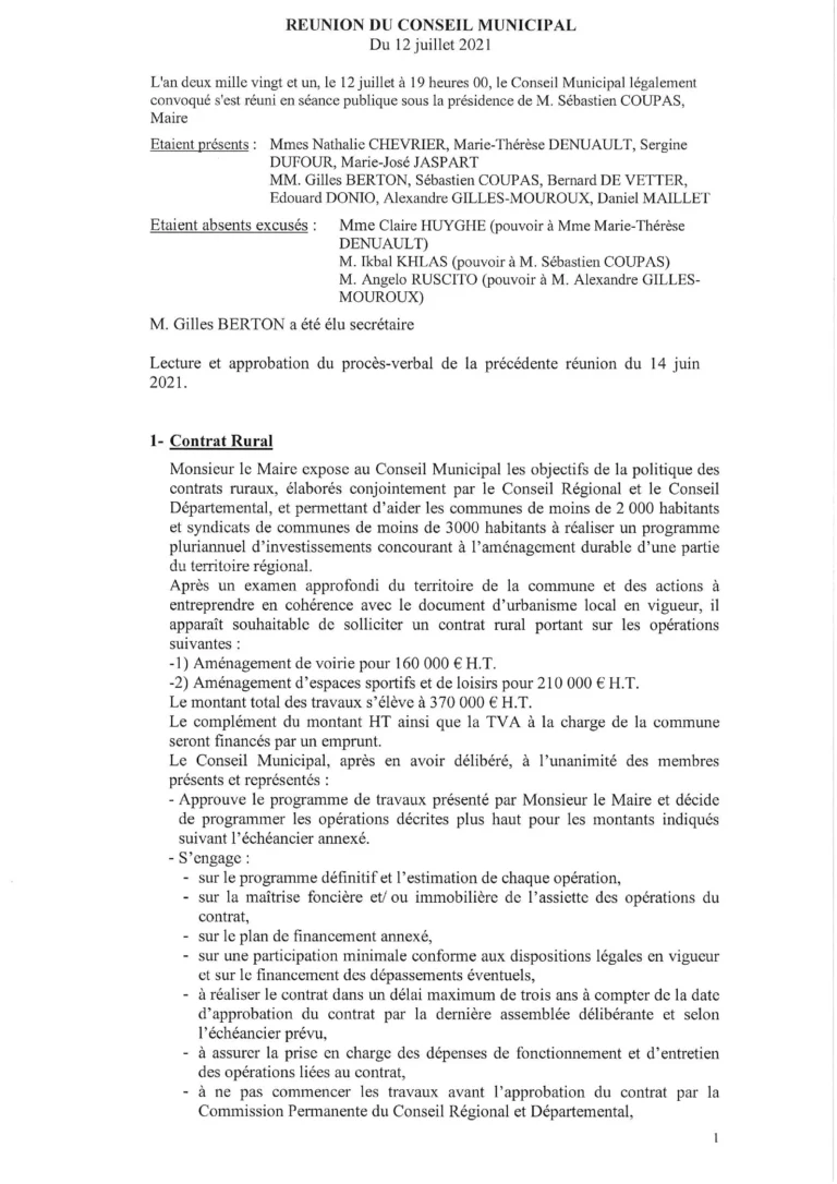 Compte Rendu du CM du 12 juillet 2021